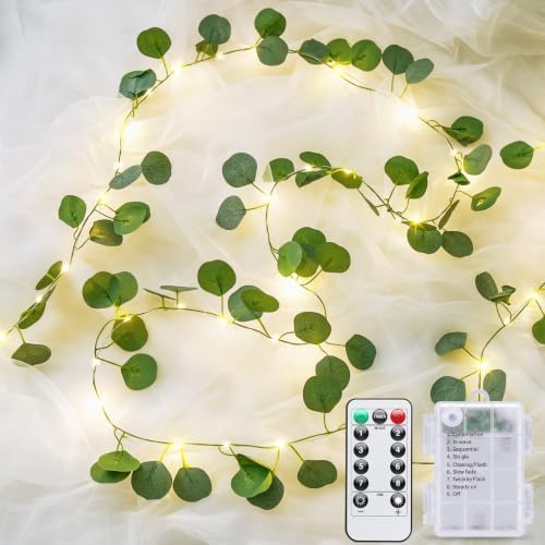 JMEXSUSS 33 FT 100 LED Eucalyptus Vine Fairy Lights, Battery Operated by JMEXSUSS