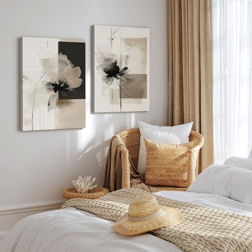 2Pcs Framed Neutral Abstract Canvas Wall Art Floral Pictures Modern Minimalist - Image 7