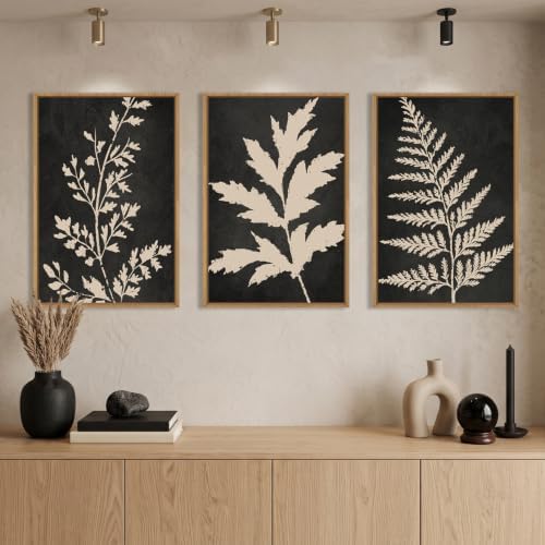 Boho Black Tan Fern Leaf Framed Canvas Wall Art Set -16"x24"x3 - Image 2