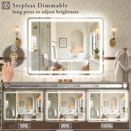 40"x30" LED Bathroom Mirror Anti-Fog Dimmable Wall Mount Vanity Touch - Image 4