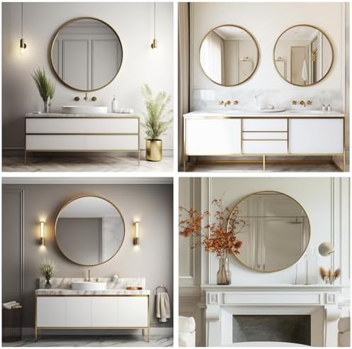 Sunniry 18 inch Round Mirror, Round Wall Mirror, Brushed Gold Metal Frame - Image 4