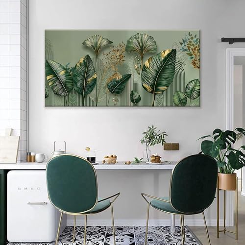 Boho Nature Leaf With Gold Canvas Wall Art Decor - Image 4