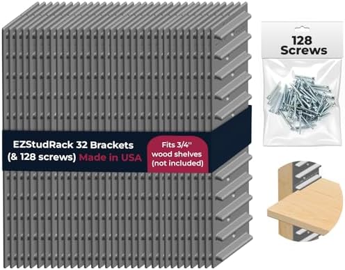 Made in USA | EZStudRack Adjustable Between Stud Shelf Bracket | Shelf Brackets by EZStudRackShelvingSystem