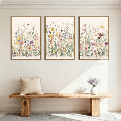 BINCUE Wildflower Wall Art Large Floral Wall Painting Neutral Print Pictures - Image 3