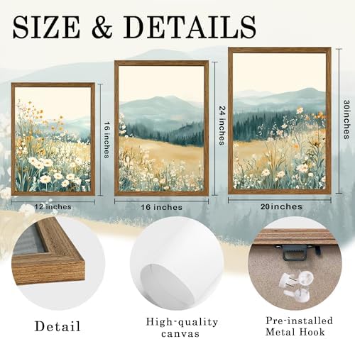 AVECCO 3 Pieces Wildflower Meadow Mountain Framed Canvas Wall Art 16x24 in - Image 6