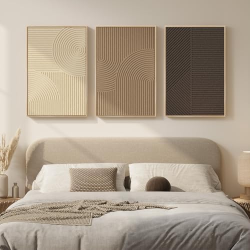 Large 3D Framed Neutral Abstract Wall Art Set of 3, Modern Artwork 20x30 In - Image 4