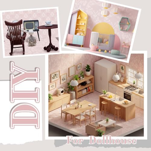 Flutesan 12 Pcs Miniature Dollhouse Wallpaper, Vintage Pink - Image 6