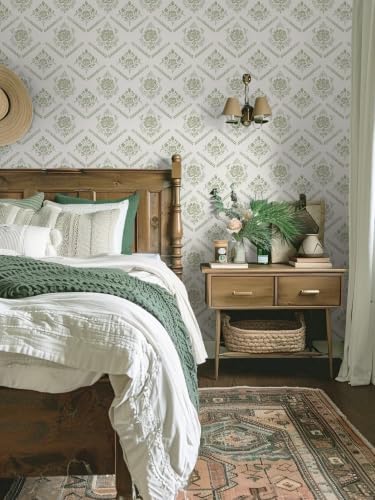 Heroad Peel and Stick Wallpaper Boho Floral Wallpaper Vintage Green Contact - Image 5