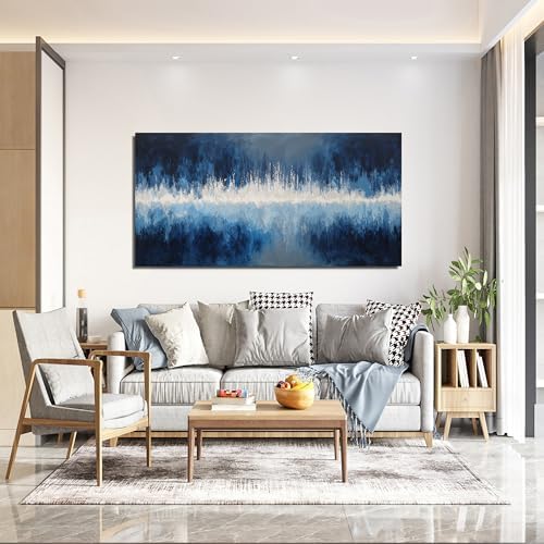 YISXINOAG Deep Blue Abstract Wall Art Modern Calm Cool Tones Canvas 20"X40" - Image 2