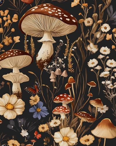 BOKEBEVE Mushoroom Wallpaper Peel and Stick Boho Black Brown 17.5 x 393.5In by BOKEBEVE