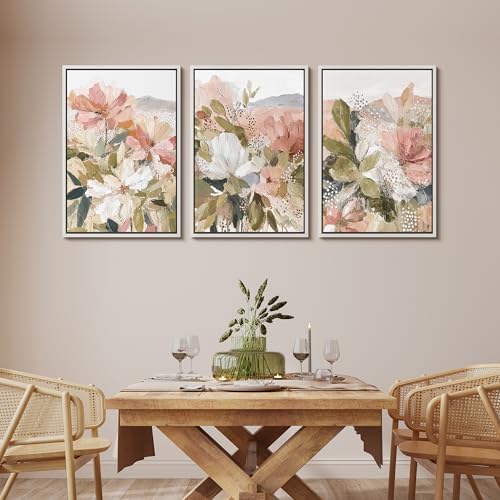 MUDECOR Framed Canvas Print Wall Art Blush Floral Abstract Neutral Botanical - Image 2