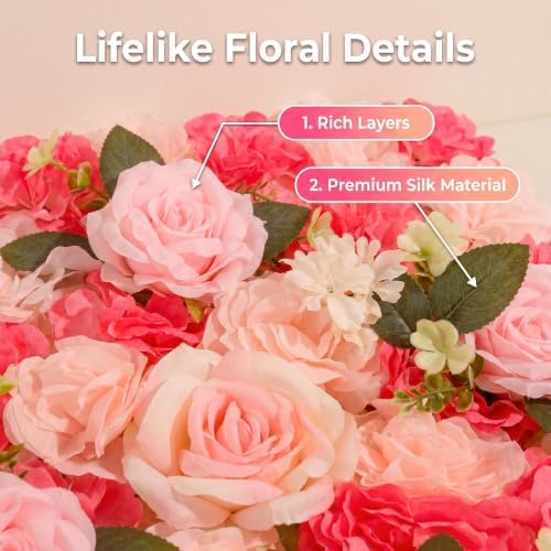 Flower Wall Backdrop 12 Panels 16.5x16.5 Inch Dark & Light Pink - Image 2