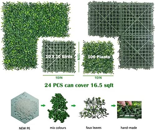 Bybeton 24pk 10"x10" Fake Boxwood Greenery Backdrop Privacy Fence Screen - Image 2