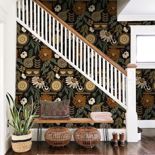 Simon&Siff Boho Floral Peel and Stick Wallpaper 17.3" x 800" - Image 3