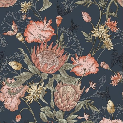 Floral Wallpaper Peel and Stick Floral Contact Paper Dark and Pink by Unknown