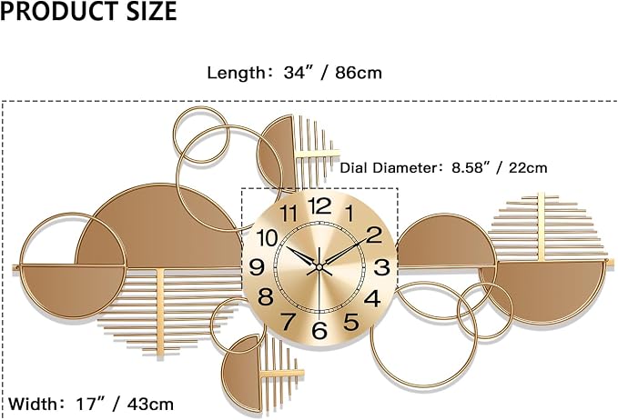 Large Wall Clock, Modern Silent Non-Ticking Metal Wall Art Wall Clocks Battery - Image 2