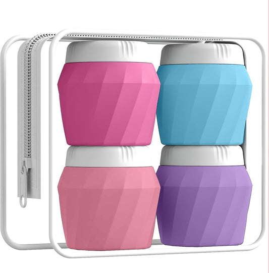 Travel Containers for Toiletries, Premium Silicone Cosmetic Cream Jars, TSA Approved Leak-Proof Refillable Travel Size Toiletries with Clear Bag for Cosmetic Face Body Cream (Vibrant, 1.7OZ)