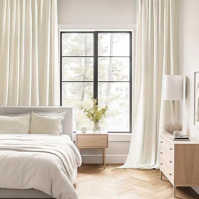 MIULEE Beige White Back Tab Blackout Curtains 84 Inch Length 2 Panels Set - Image 2