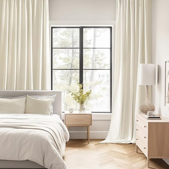 MIULEE Beige White Back Tab Blackout Curtains 120 Inch Long 2 Panels Set - Image 2