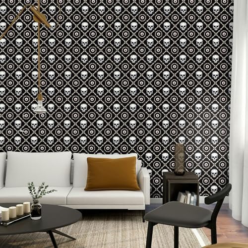 FLFK Peel and Stick Wallpaper Skull and Eyeballs Black Wallpaper 16" x 384" - Image 3