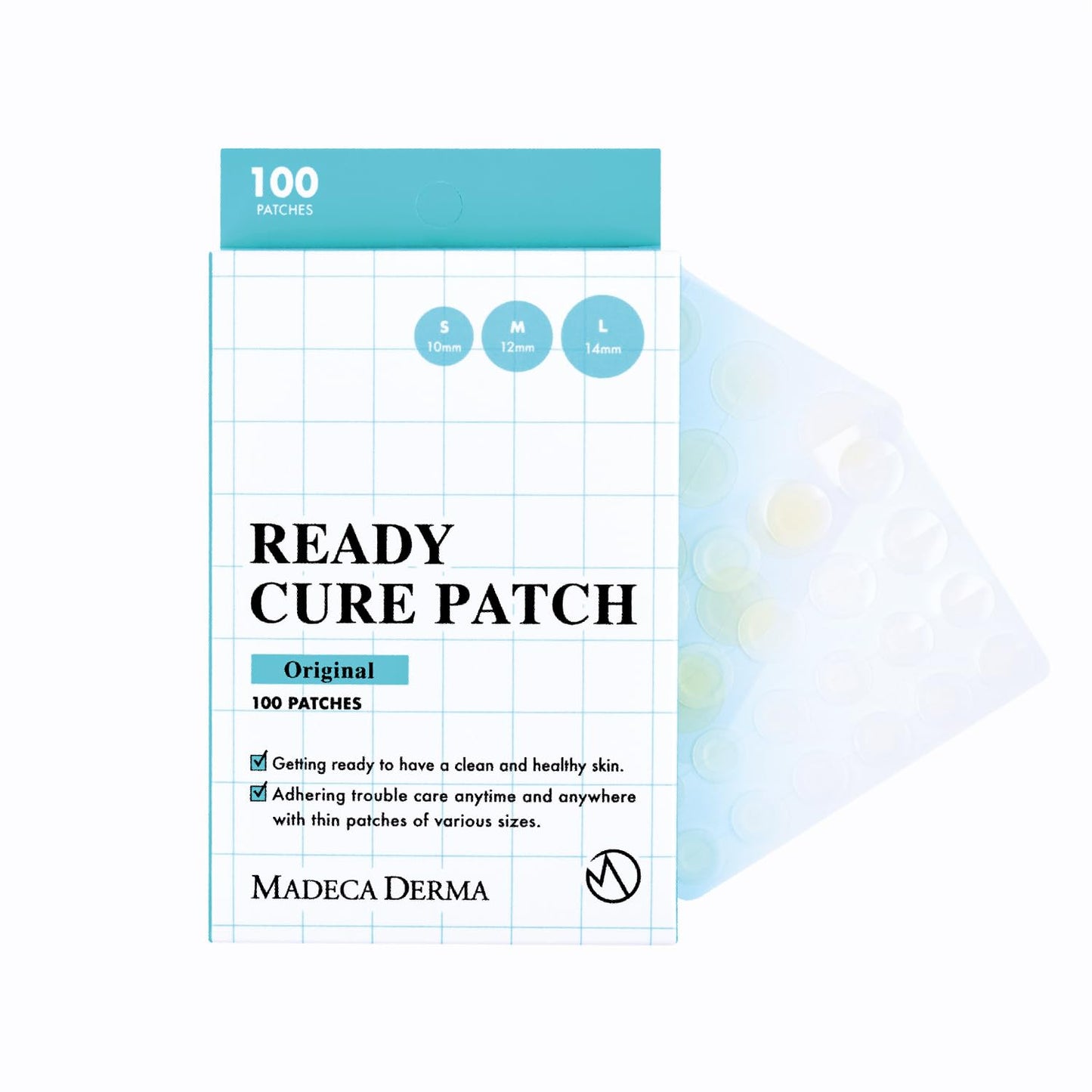 MADECA DERMA Ready Cure Patch Original – Hydrocolloid Acne Patches, Large Pack for Long-Term Use, Multi-Size for Spot, Pimple, Zits & Blemishes Coverage, Ideal for Daily Use (100 Patches / 10,12,14mm)