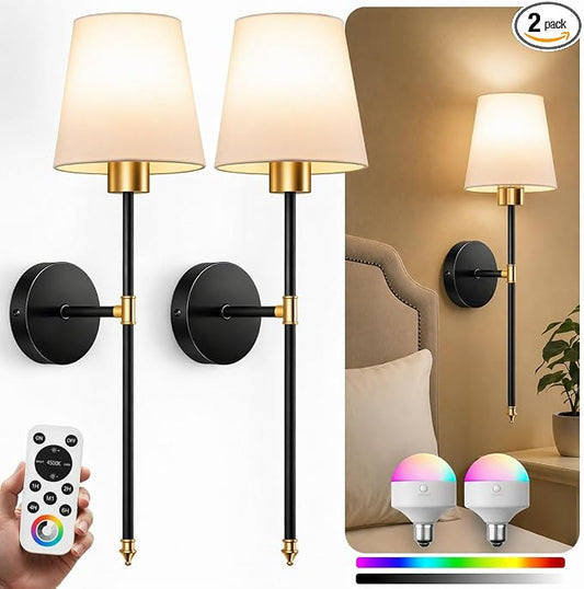 IRONPAX Wall Sconces Battery Operated Set of 2, Wireless Rechargeable Wall by IRONPAX