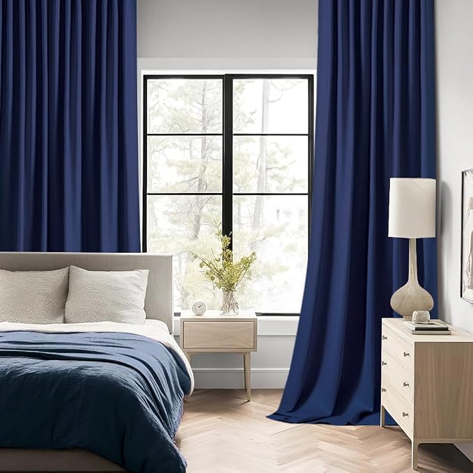 MIULEE Navy Blue Back Tab Blackout Curtains 90 Inches Long 2 Panels Set - Image 2