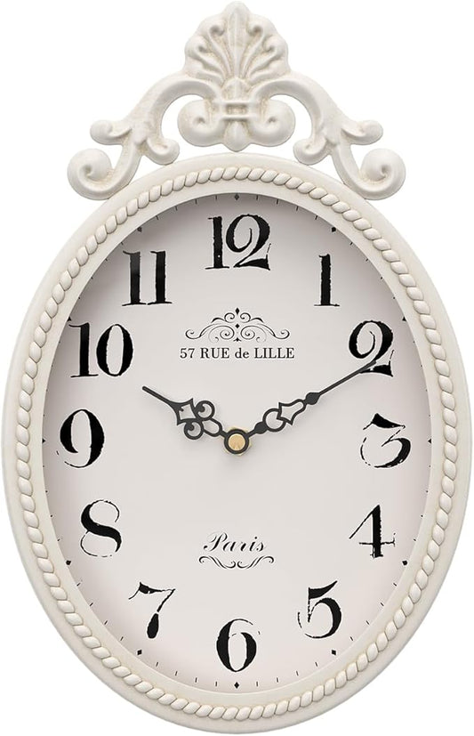 Abdurey Small French Retro Decorative Wall Clock, Ivory White Vintage Oval Style by Abdurey
