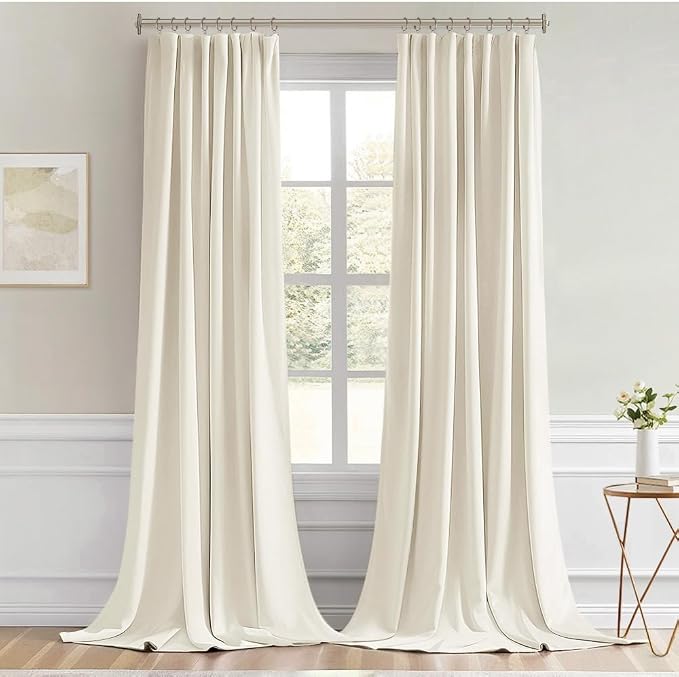 MIULEE Beige White Back Tab Blackout Curtain 96 Inch Long 2 Panels Set - Image 9