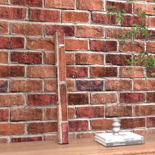 Rugreat Red Brick Peel and Stick Wallpaper Faux Brick Decor 17.3inW 591inL by ExploringWallpaperArtwithRugreat
