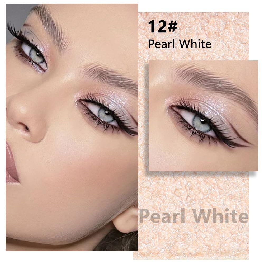 evpct Glitter Shimmer Sparkle Eyeshadow Palette Makeup for Green Blue Eyes, Pearl White silver Glitter Shimmer Metallic Holographic Multichrome Cream Single Monochrome Iridescent Eye Shadow Makeup