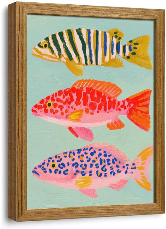 Colorful Fish Framed Wall Art Coastal Sardine Pictures Wall Decor12x16in by Unknown