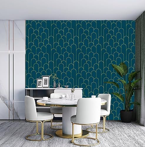 Yasinet Peel and Stick Wallpaper Stripe Removable Blue Contact Paper Blue/Gold - Image 5