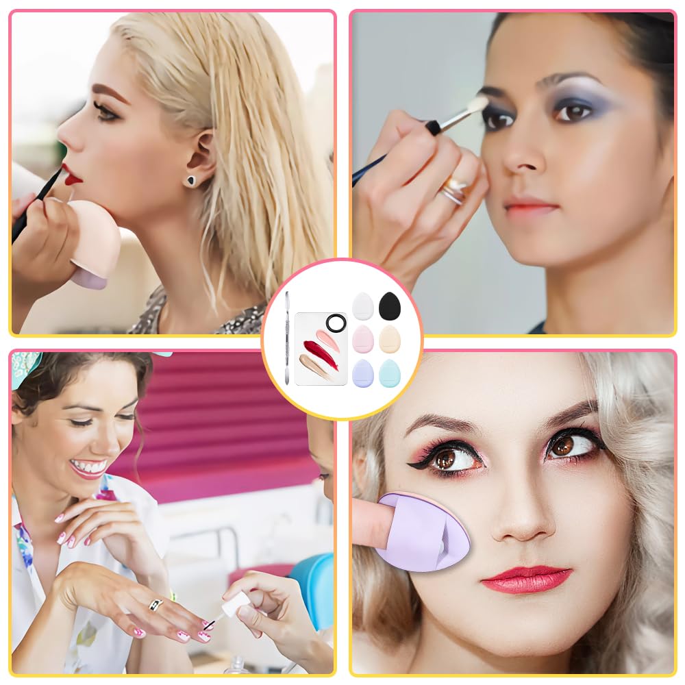 Makeup Mixing Palettes, Makeup Palette with 6PCS Mini Powder Puff, Foundation Palette with Makeup Spatula, Stainless Steel Nail Art Palette Set, For Makeup Pigment Blending