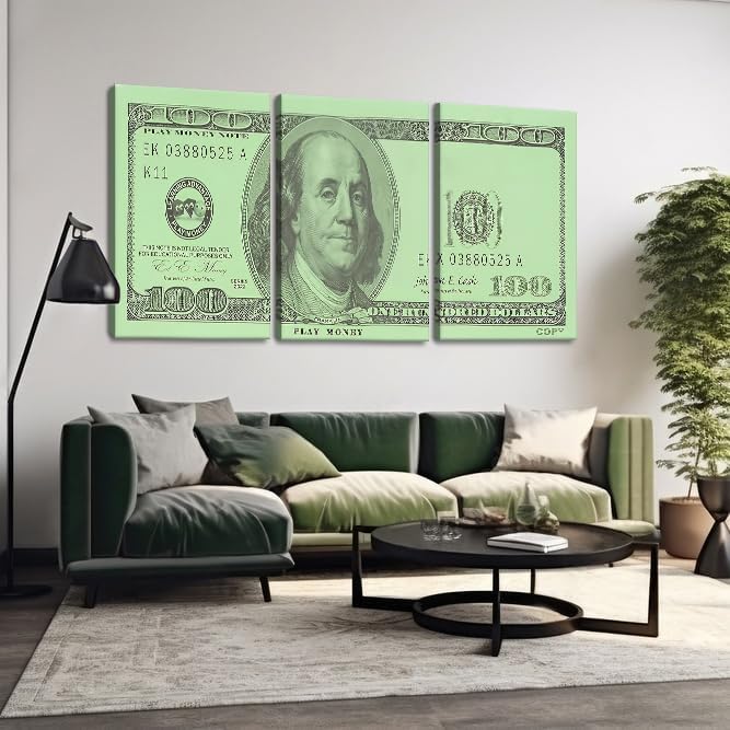 3pcs Money Wall Art 100 Dollars Bill Canvas Prints Inspirational Picture - Image 4