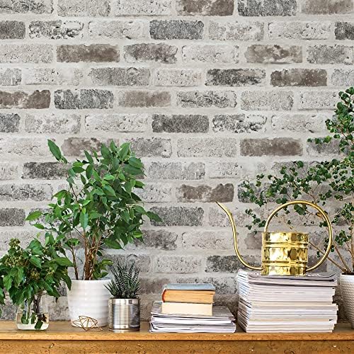 Guvana 17.3"×787" Brick Peel and Stick Wallpaper Grey Brown Wallpaper by Guvana