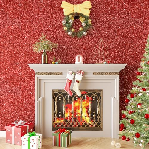 Sparkle Red Glitter Wallpaper Stick and Peel Glitter Contact Paper 15.7"x160" - Image 2