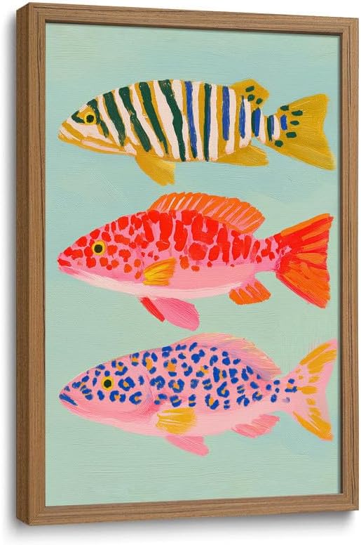 Colorful Fish Framed Wall Art Coastal Sardine Pictures Wall Decor 16x24in by Unknown