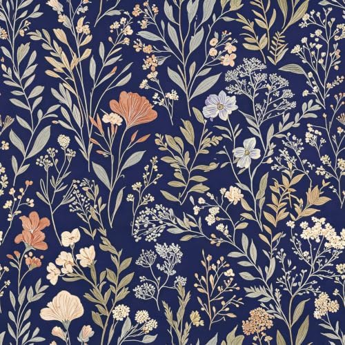 Froluya Dark Blue Floral Peel and Stick Wallpaper Vintage Floral Wallpaper by Froluya