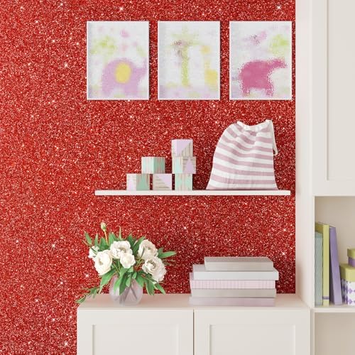Sparkle Red Glitter Wallpaper Stick and Peel Glitter Contact Paper 15.7"x160" - Image 4