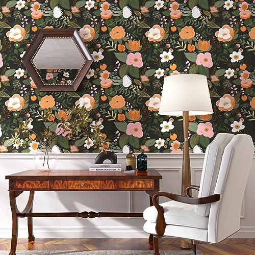 Danodoi Dark Green Vintage Floral Peel and Stick Wallpaper 17.5" x 393" - Image 2
