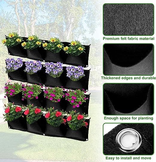 AYNEFY 4Pcs 4 Pocket Hanging Planter Bags, Wall Mounted Reusable Degradable - Image 3