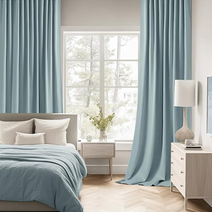 MIULEE Slate Blue Back Tab Blackout Curtain 96 Inch Long 2 Panels Set - Image 2