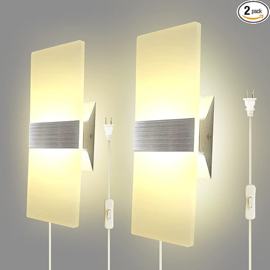 KICAAO Wall Sconces, Modern Wall Sconce Plug in 10W 6000K Cool White Acrylic by KICAAO