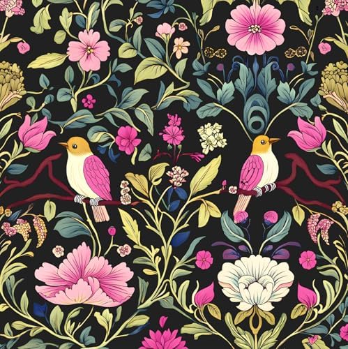 BOKEBEVE Floral Wallpaper Peel and Stick Vintage Black Pink 17.5 x 118In by BOKEBEVE