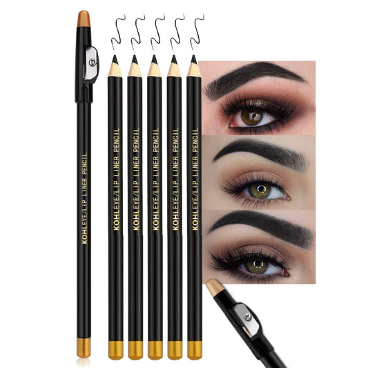 5Pcs Wooden Hard-Core Eyebrow Pencils for Women, Black Eyebrow and Eyeliner Pencil, Long Lasting Waterproof and Sweat-Proof, Beginner Makeup Brow Pencil, Create a Natural Eye Brow Makeup