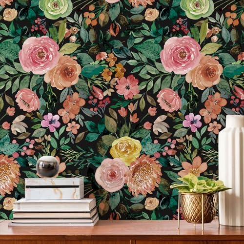 Simon&Siff Dark Floral Peel and Stick Wallpaper 17.3" x 120" by SimonSiff