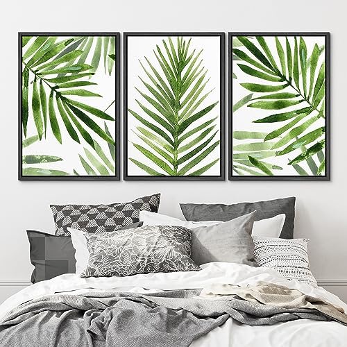 MUDECOR Framed Canvas Print Wall Art Green Tropical Palm Leaf Prints, - Image 2