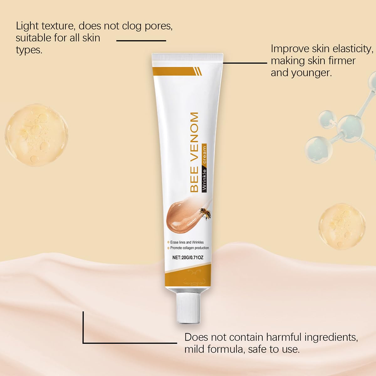 Bee Venom Moisturiser Cream Wrinkle Removal & Firming, Anti-Aging Eye & Face Bee Venom Skin Treatment Cream (3 Packs, 0.71Oz)