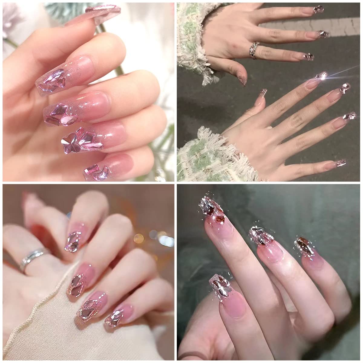 3080Pcs Pink Nail Rhinestones 120 Multi Shapes Flatback Rhinestones Big Gems +2960 Light Pink Round Beads K9 Glass Stones Diamonds jewels Crystals for Nails Faces Eyes Makeup Clothes Crafts DIY